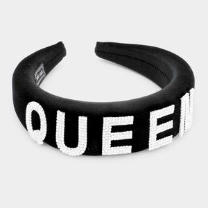 Stylish "Queen" Crystal Rhinestone Velvet Headband